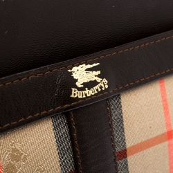 Pre Owned Burberry Beige/Brown Haymarket Check Canvas and Leather Crossbody Bag