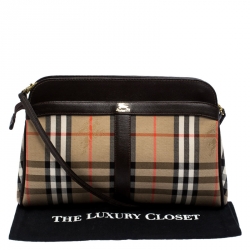 Pre Owned Burberry Beige/Brown Haymarket Check Canvas and Leather Crossbody Bag