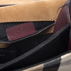 Pre Owned Burberry Burgundy House Check Canvas and Leather Macken Crossbody Bag