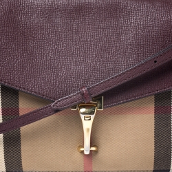 Pre Owned Burberry Burgundy House Check Canvas and Leather Macken Crossbody Bag