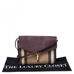 Pre Owned Burberry Burgundy House Check Canvas and Leather Macken Crossbody Bag