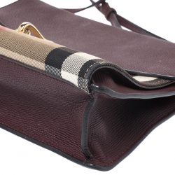 Pre Owned Burberry Burgundy House Check Canvas and Leather Macken Crossbody Bag