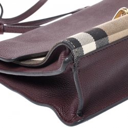 Pre Owned Burberry Burgundy House Check Canvas and Leather Macken Crossbody Bag
