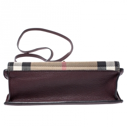 Pre Owned Burberry Burgundy House Check Canvas and Leather Macken Crossbody Bag