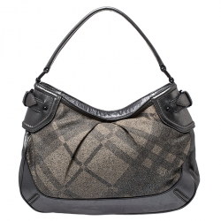 Pre Owned Burberry Grey Shimmer Check Canvas Medium Fairby Hobo Bag
