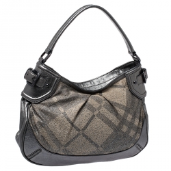 Pre Owned Burberry Grey Shimmer Check Canvas Medium Fairby Hobo Bag