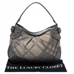 Pre Owned Burberry Grey Shimmer Check Canvas Medium Fairby Hobo Bag