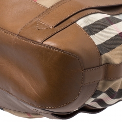 Pre Owned Burberry Brown/Beige House Check Canvas and Leather Tote