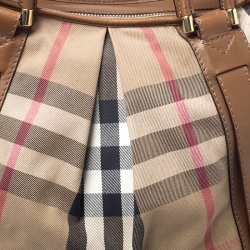 Pre Owned Burberry Brown/Beige House Check Canvas and Leather Tote