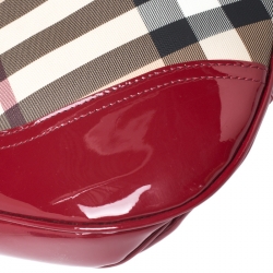 Pre Owned Burberry Red/Beige Nova Check PVC and Patent Leather Brooke Hobo