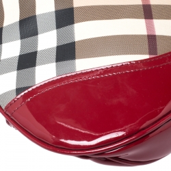 Pre Owned Burberry Red/Beige Nova Check PVC and Patent Leather Brooke Hobo