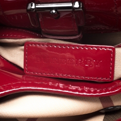 Pre Owned Burberry Red/Beige Nova Check PVC and Patent Leather Brooke Hobo