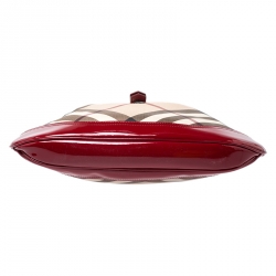 Pre Owned Burberry Red/Beige Nova Check PVC and Patent Leather Brooke Hobo