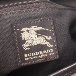 Pre Owned Burberry Beige/Dark Brown Haymarket Check PVC and Leather Pleated Hobo