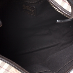 Pre Owned Burberry Beige/Dark Brown Haymarket Check PVC and Leather Pleated Hobo