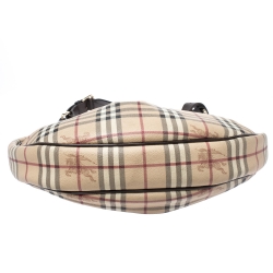 Pre Owned Burberry Beige/Dark Brown Haymarket Check PVC and Leather Pleated Hobo