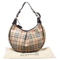 Pre Owned Burberry Beige/Dark Brown Haymarket Check PVC and Leather Pleated Hobo