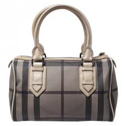 Pre Owned Burberry Grey/Beige Smoked Check PVC Small Chester Boston Bag