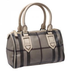 Pre Owned Burberry Grey/Beige Smoked Check PVC Small Chester Boston Bag