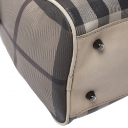 Pre Owned Burberry Grey/Beige Smoked Check PVC Small Chester Boston Bag