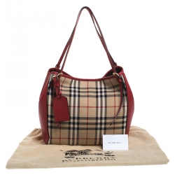 Pre Owned Burberry Red House Check Nylon and Leather Small Canterbury Tote