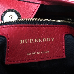 Pre Owned Burberry Red House Check Nylon and Leather Small Canterbury Tote