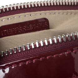 Pre Owned Burberry Burgundy/Beige Super Nova Check PVC and Patent Leather Wristlet Clutch