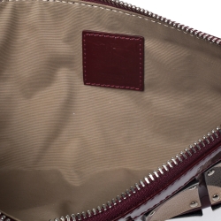 Pre Owned Burberry Burgundy/Beige Super Nova Check PVC and Patent Leather Wristlet Clutch