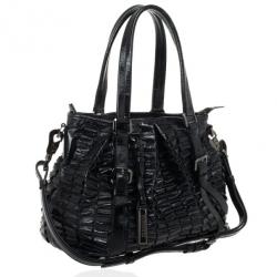 مملوكة مسبقًا Burberry Black Patent Leather Cartridge Pleat Tote