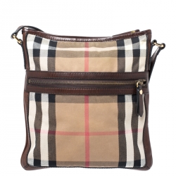 Burberry Beige/Brown House Check Canvas and Leather Messenger Bag