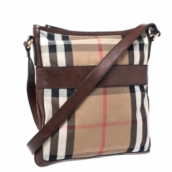 Burberry Beige/Brown House Check Canvas and Leather Messenger Bag