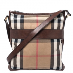 Burberry Beige/Brown House Check Canvas and Leather Messenger Bag