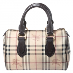 Pre Owned Burberry Brown Haymarket Check Coated Canvas Chester Bowler Bag