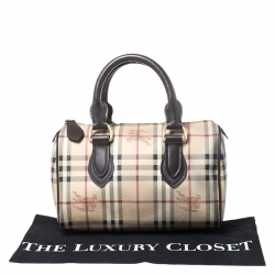 Pre Owned Burberry Brown Haymarket Check Coated Canvas Chester Bowler Bag