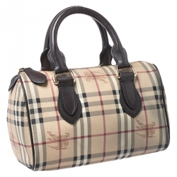 Pre Owned Burberry Brown Haymarket Check Coated Canvas Chester Bowler Bag