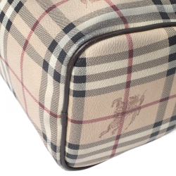 Pre Owned Burberry Brown Haymarket Check Coated Canvas Chester Bowler Bag