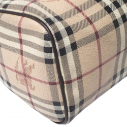 Pre Owned Burberry Brown Haymarket Check Coated Canvas Chester Bowler Bag