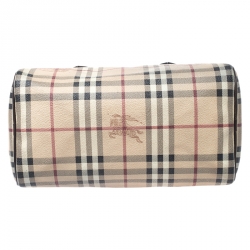 Pre Owned Burberry Brown Haymarket Check Coated Canvas Chester Bowler Bag
