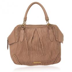 Pre Owned Burberry Beige Studded Plissé-leather Tote