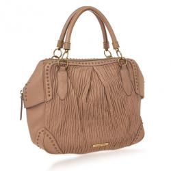 Pre Owned Burberry Beige Studded Plissé-leather Tote