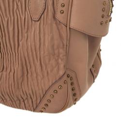 Pre Owned Burberry Beige Studded Plissé-leather Tote