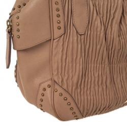 Pre Owned Burberry Beige Studded Plissé-leather Tote