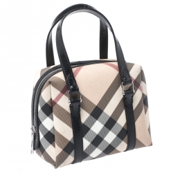 مملوكة مسبقًا Burberry Beige/Black Nova Check Vinyl Small Bowler Bag