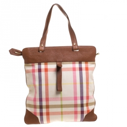 Pre Owned Burberry Multicolor House Check Canvas and Leather Tote