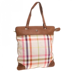 Pre Owned Burberry Multicolor House Check Canvas and Leather Tote