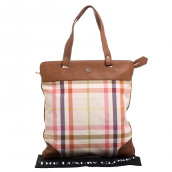 Pre Owned Burberry Multicolor House Check Canvas and Leather Tote
