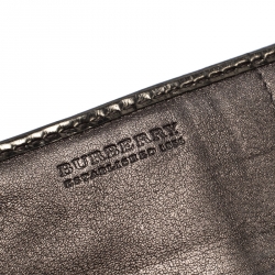 Pre Owned Burberry Metallic Grey Beat Check Nylon and Patent Leather Penrose Continental Wallet