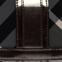 Pre Owned Burberry Metallic Grey Beat Check Nylon and Patent Leather Penrose Continental Wallet