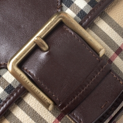 Pre Owned حقيبة كتف بربري قلاب إبزيم جلد و PVC كاروهات هايماركت بيج/ بنية