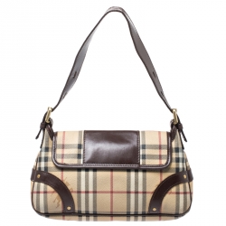 Pre Owned حقيبة كتف بربري قلاب إبزيم جلد و PVC كاروهات هايماركت بيج/ بنية